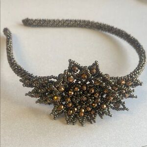 Bronze Beaded Floral Statement Headband